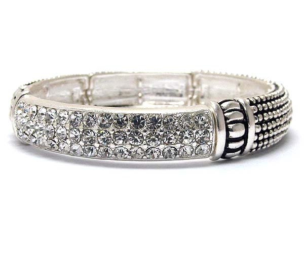 Crystal rectangle plate with multi metal small balls pattern stretch bracelet 