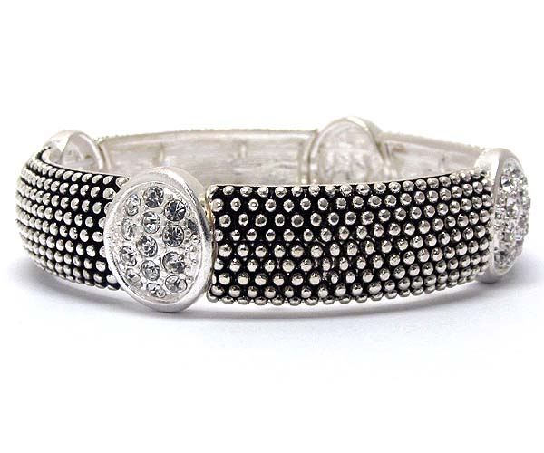 Multi crystal oval with multi metal small balls pattern stretch bracelet 