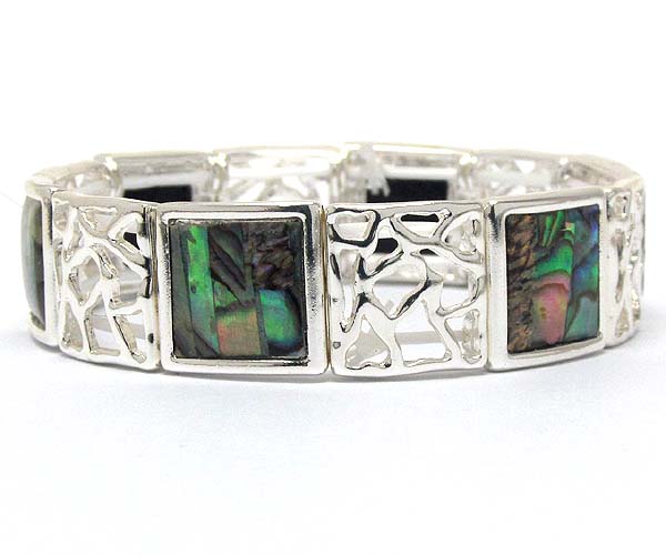 Natural shape disk and abalone deco stretch bracelet