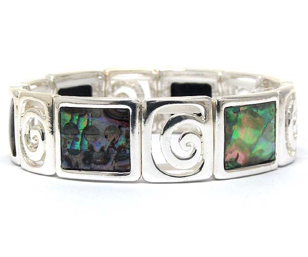 Natural shape disk and abalone deco stretch bracelet