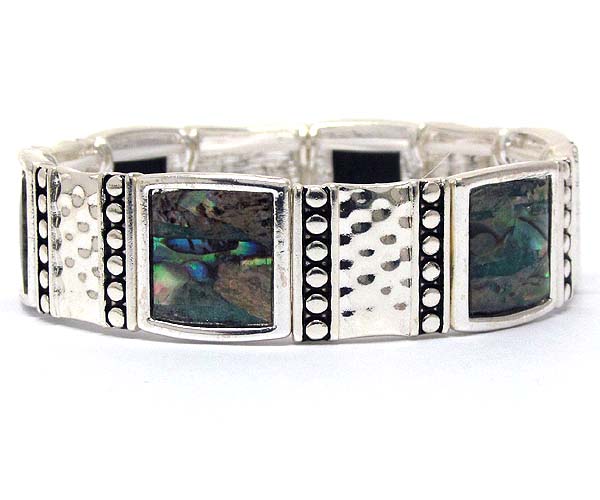 Natural shape disk and abalone deco stretch bracelet