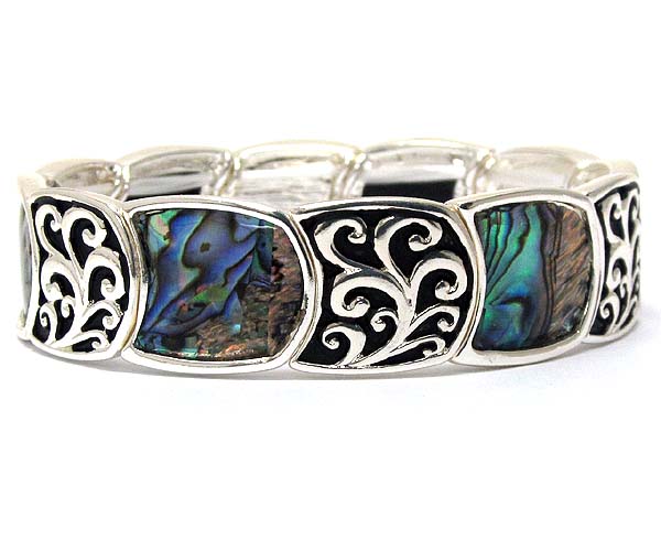 Natural shape disk and abalone deco stretch bracelet