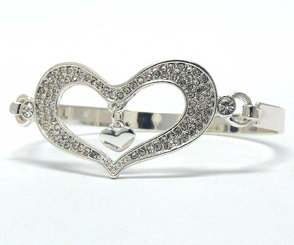 Crystal cut out metal heart hinge bangle