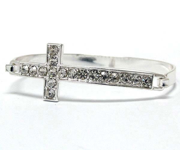 Crystal cut out metal cross hinge bangle