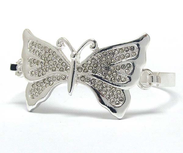 Crystal cut out metal butterfly hinge bangle