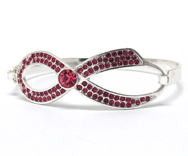 Crystal cut out metal pink ribbin hinge bangle