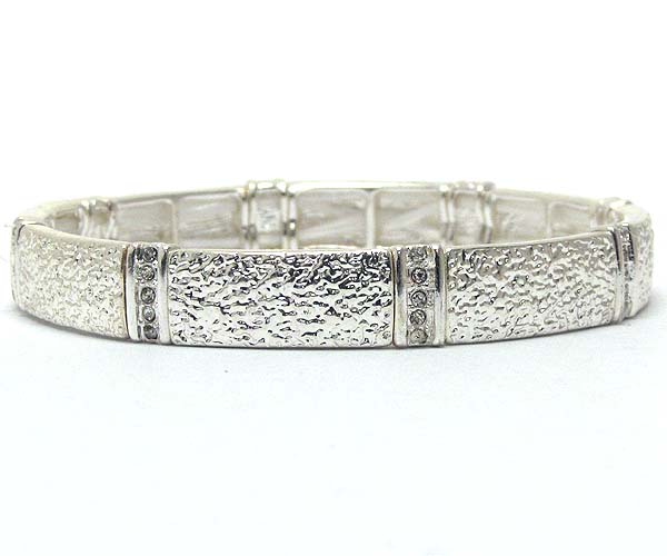 Line crystal pattern and metal rectangle pebble stretch bracelet