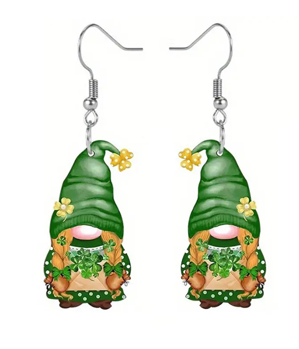 St patrick day theme acrylic gnome earring