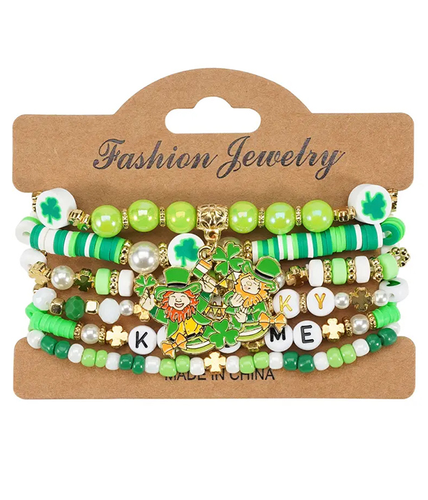 St patrick day theme clay bead multi stretch bracelet set