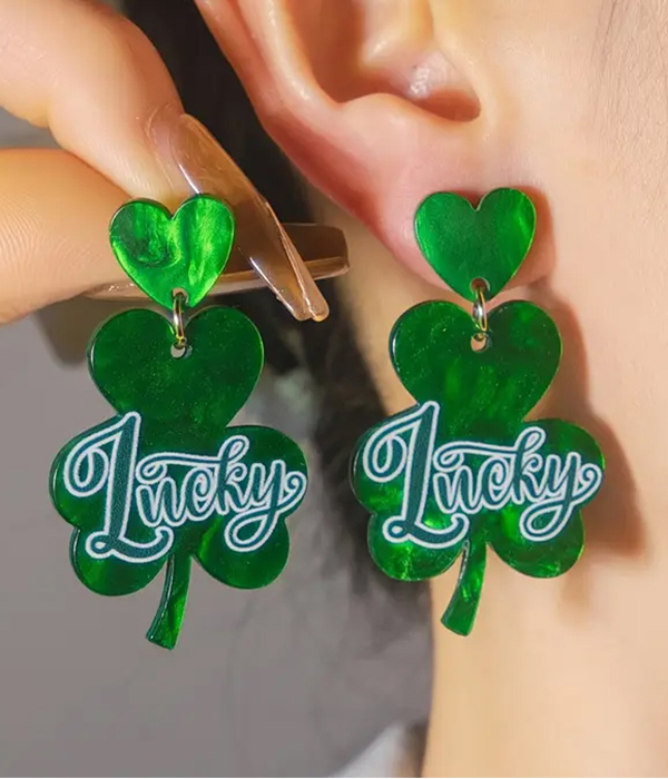 St patrick day theme acrylic clover earring