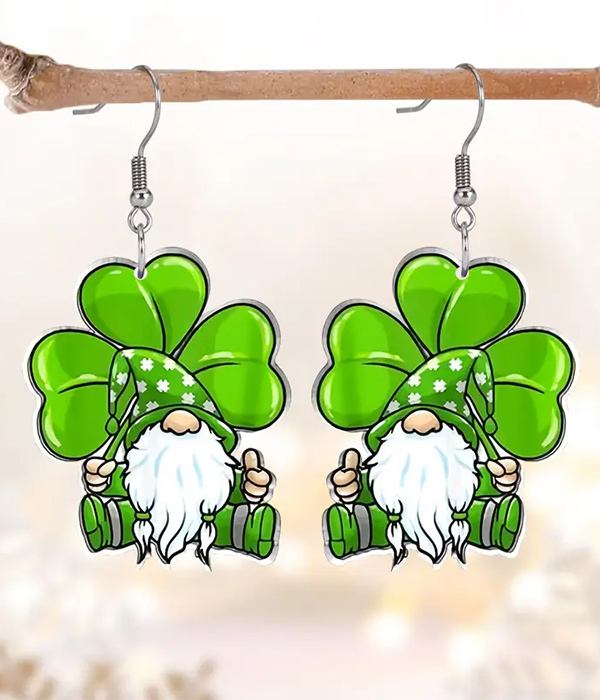 St patrick day theme gnome acrylic earring