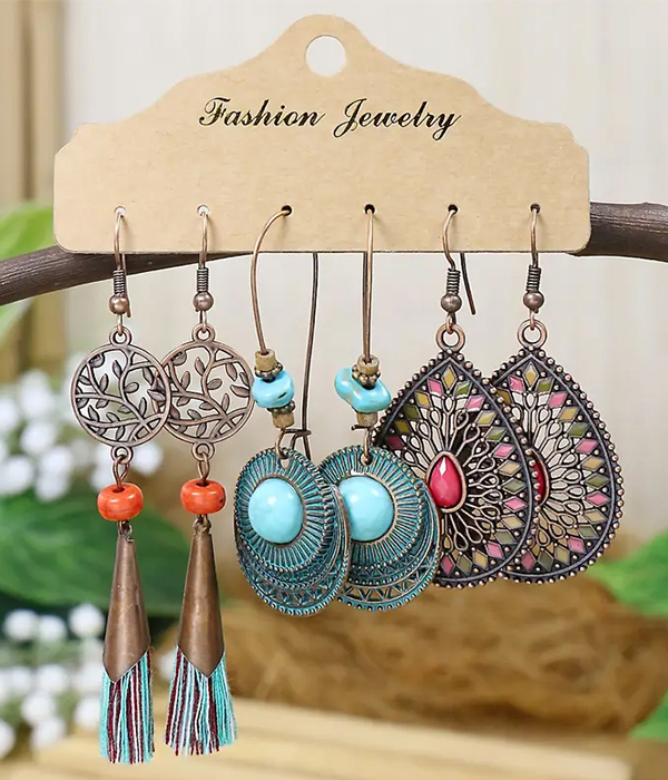 Retro style 3 pair earring set