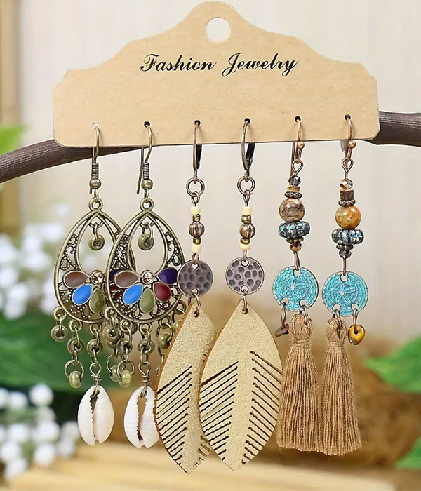 Retro style 3 pair earring set