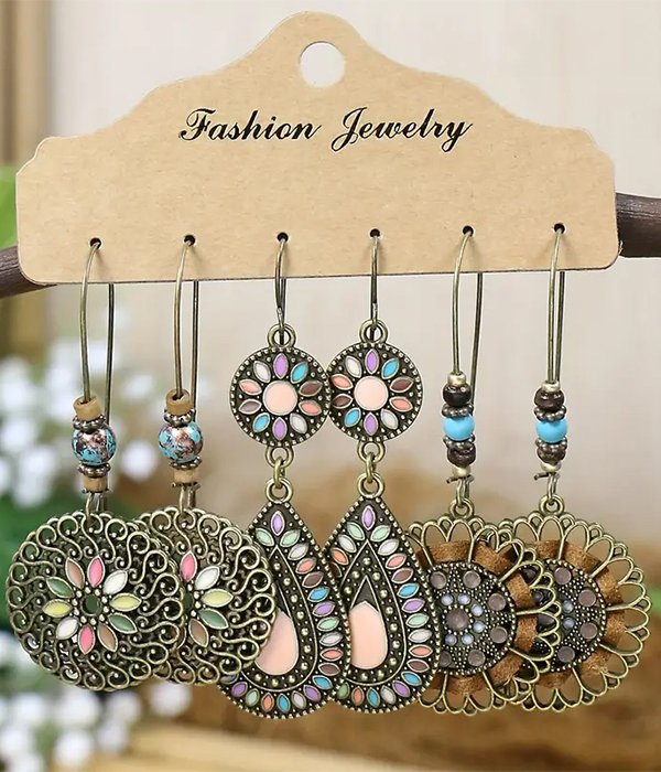 Retro style 3 pair earring set