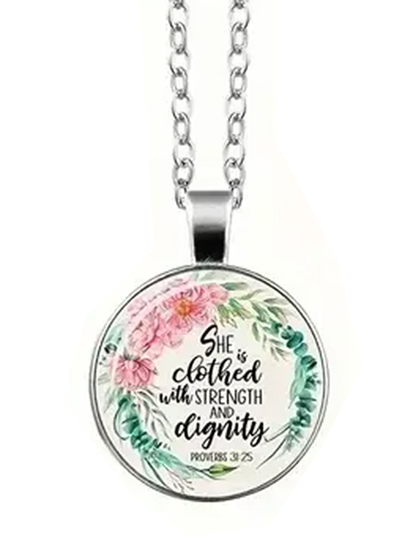 Religious inspiration pendant necklace - she is clothed with strength and dignity