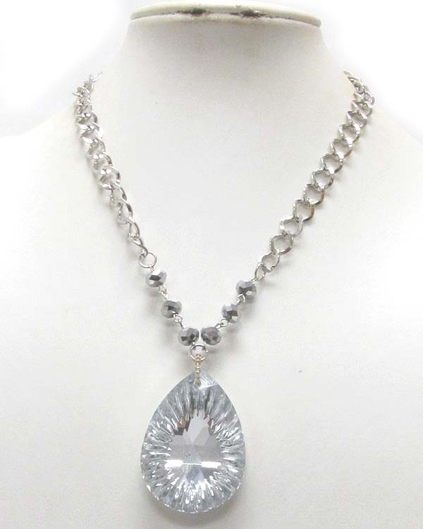 Facet glass tear drop pendant necklace