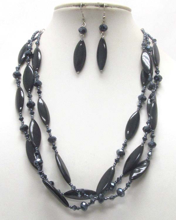 Multi layer long shell arrowhead and glass beads link necklace earring set