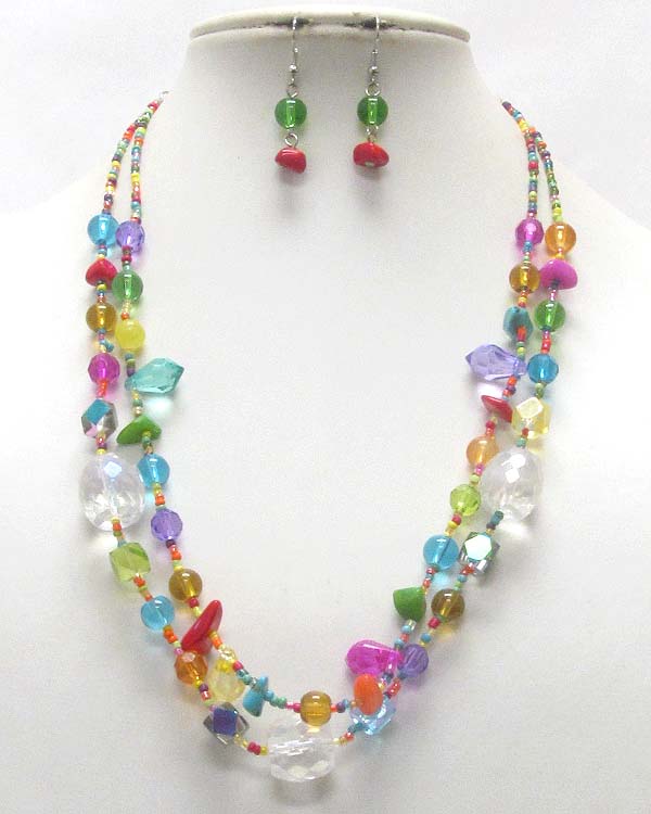 Natural stone and facet beads double strand necklace set